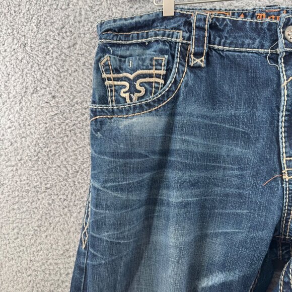 Rock Revival Distress Fad Sraight Jeans Whip Stitched Size 40 - Picture 4 of 15